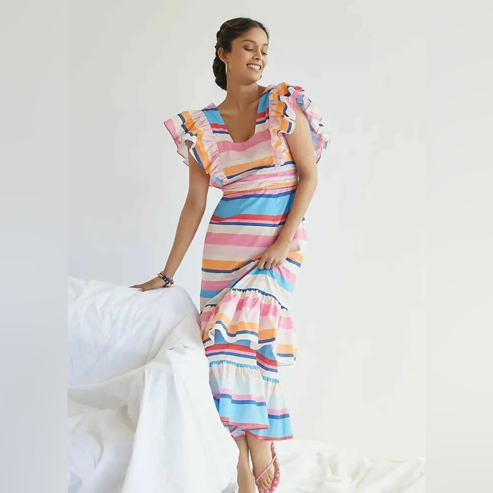 NWOT Anthropologie Plenty by Tracy Reese Ruffled Rainbow Dress